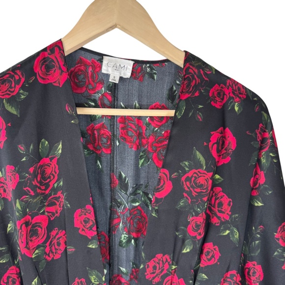 Cami NYC 100% Silk Black Red Rose Floral Mini Dress Sz S - Picture 4 of 9